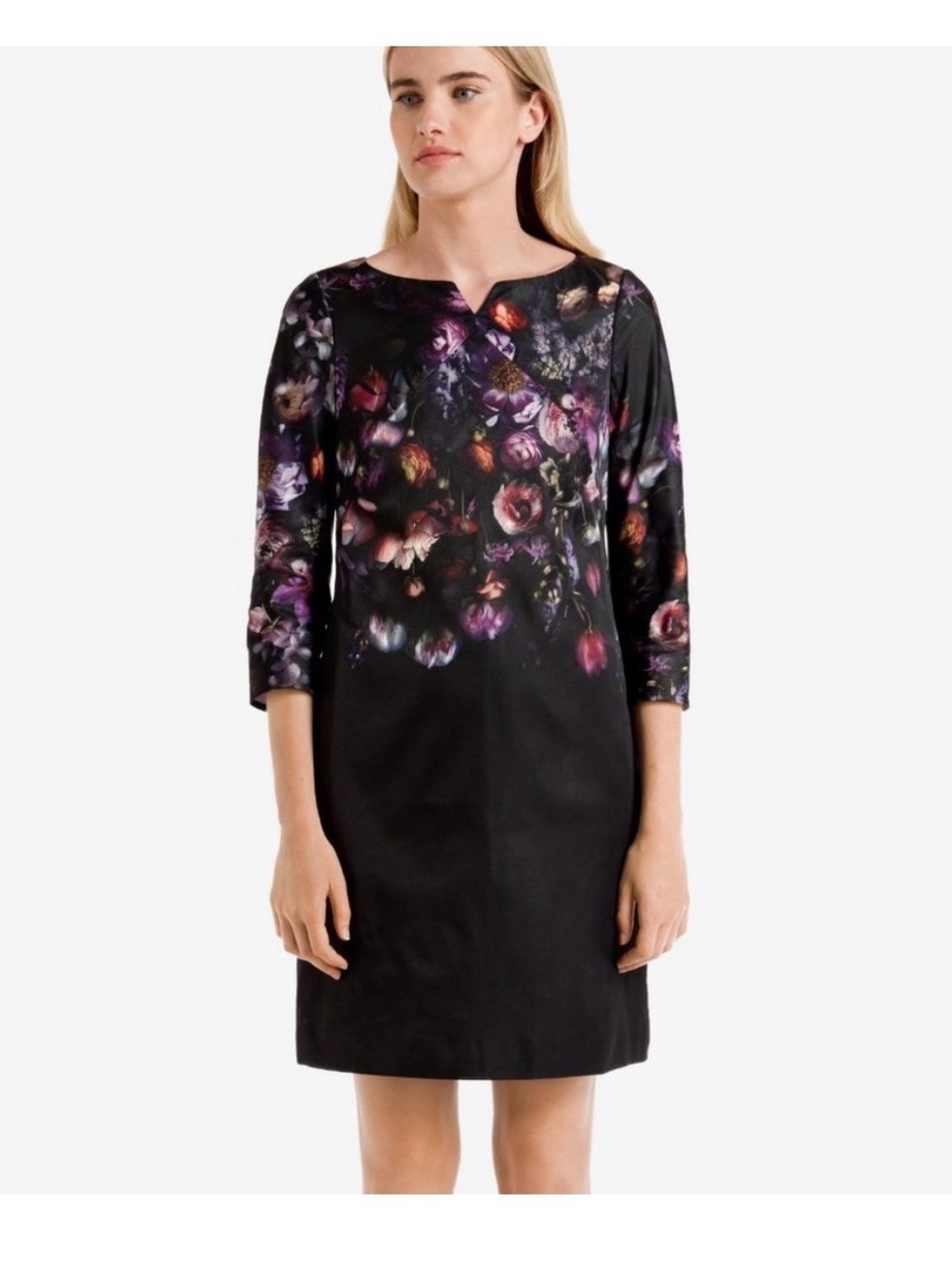 Ted Baker Black Shift Dress with Purple & Pink Floral Print